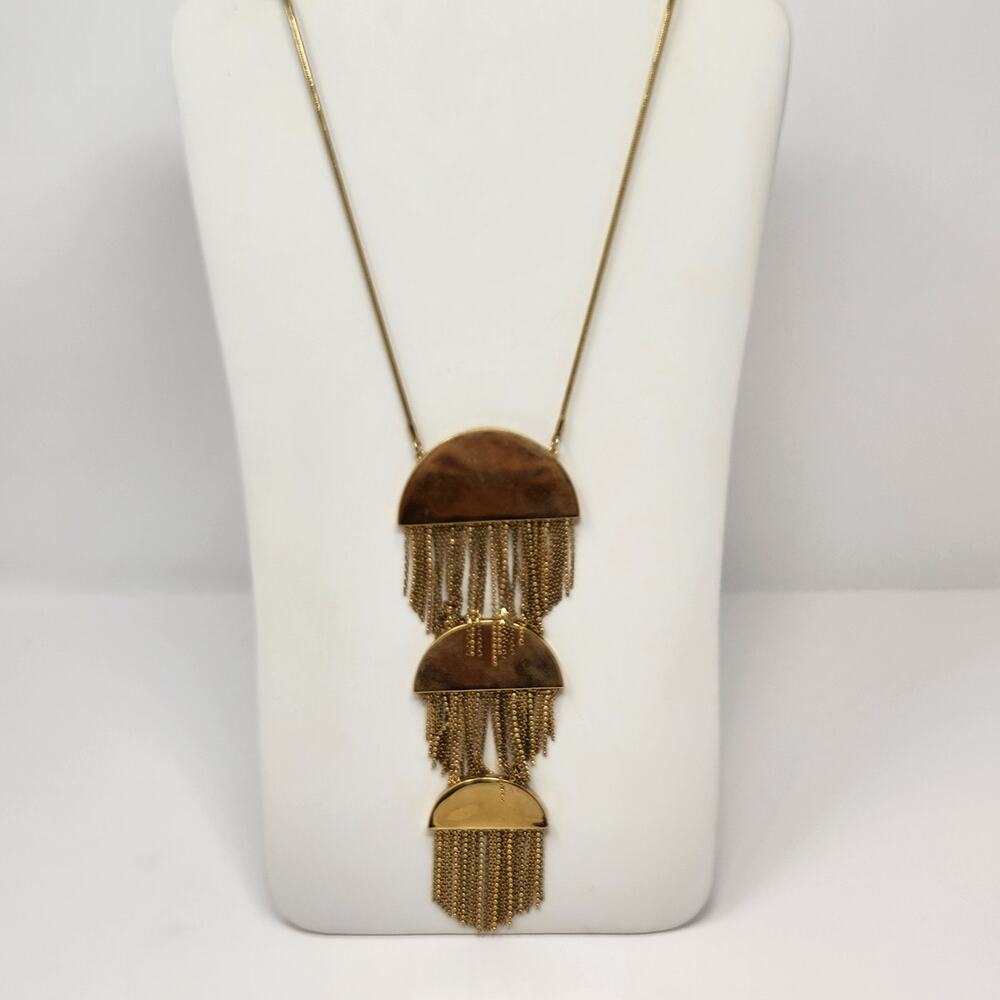 Trina Turk Gold Tone Tiered Pendant Fringe Long Snake Chain Necklace Statement
